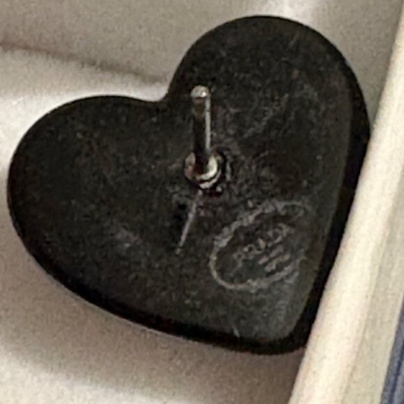 Authentic Prada Milano Black Heart Earrings Upcycled Repurposed Buttons & Box - Picture 4 of 7